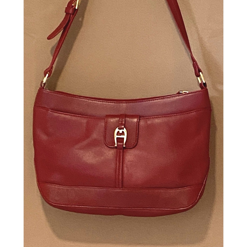 Vintage ETIENNE AIGNER Leather Brass Oxblood Red Handbag Purse Shoulder Bag - Picture 3 of 14